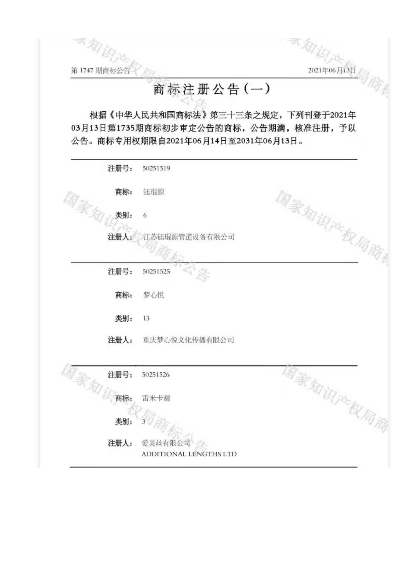 鈺琨源注冊商標公告